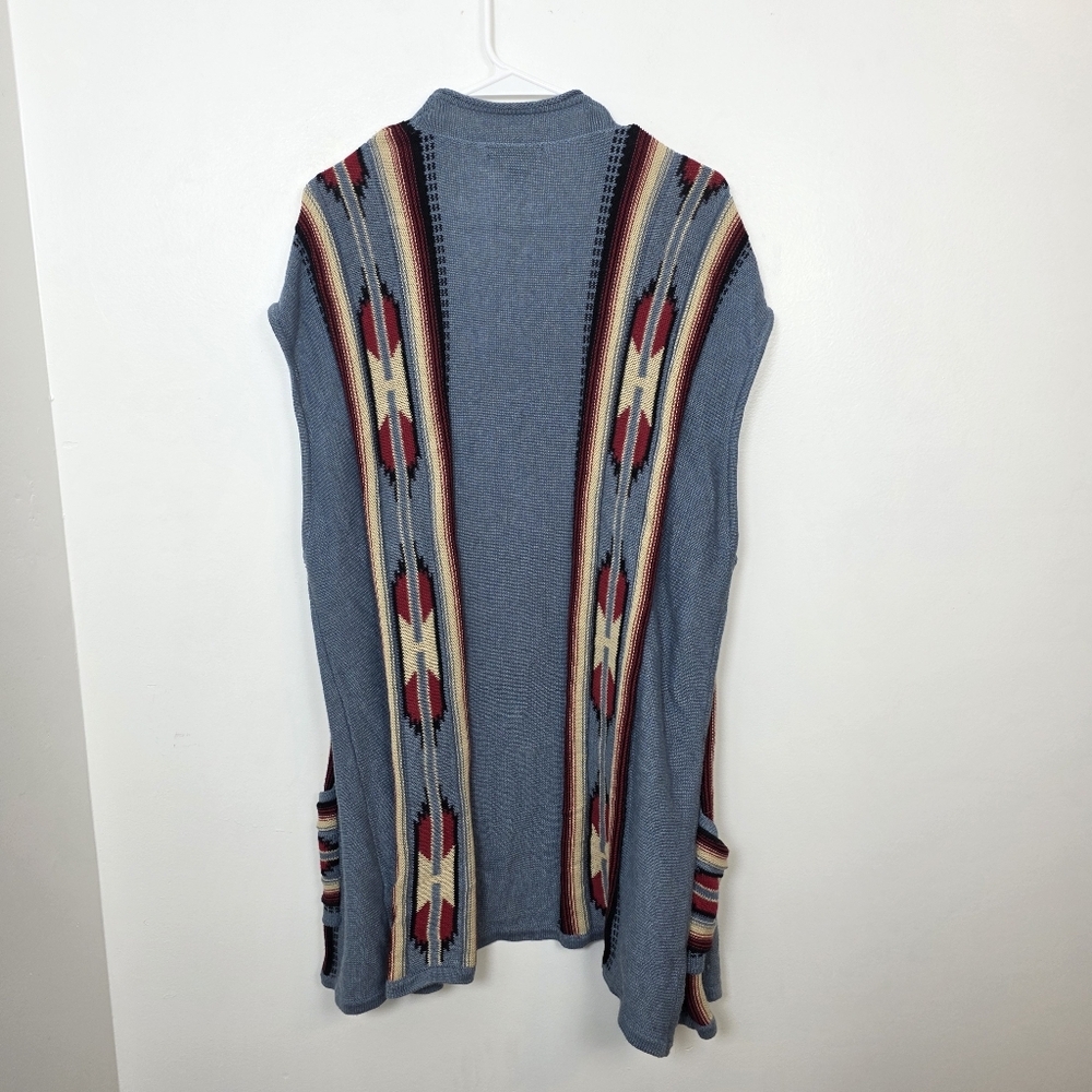 Chaps‎ Blue Red Cream Southwestern Rodeo Sleeveless Duster Cardigan Size 2X - Picture 3 of 8
